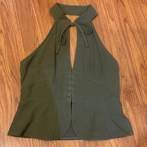 Olive Green Halter Neck Corseted Women's Top